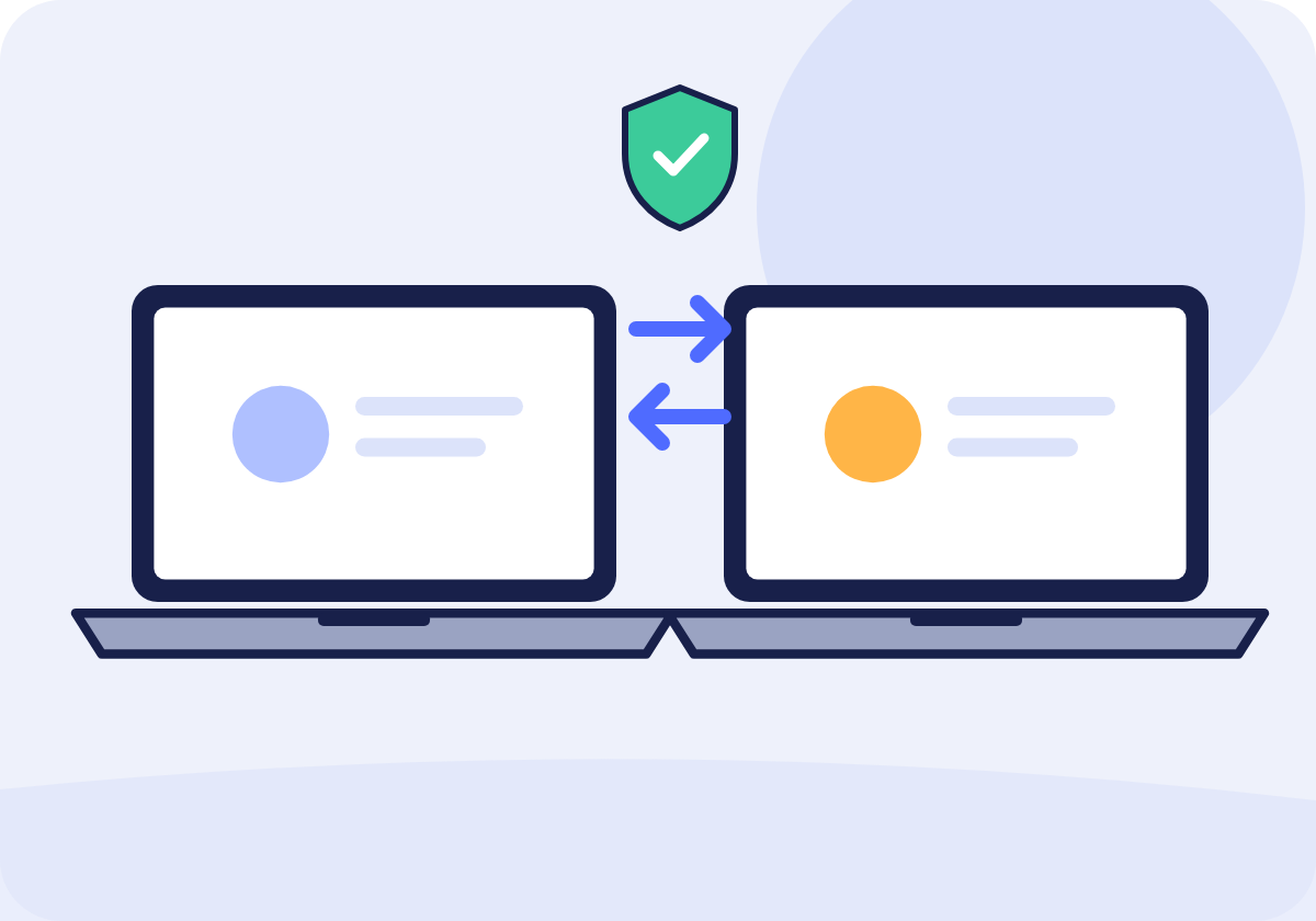 Illustration of two laptops connected securely for remote help